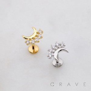 MOON CRESCENT MULTI CZ THREADLESS (PUSH IN) 316L SURGICAL STEEL LABRET SET